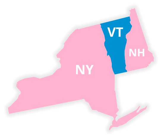 New Hampshire, Vermont and New York map